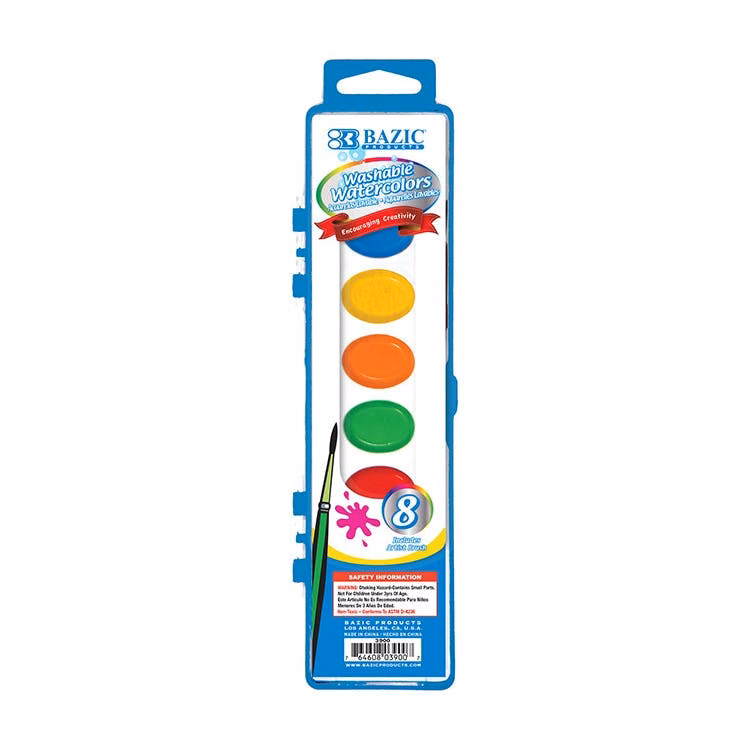 Watercolor Paints with Brush - Washable 8 Count