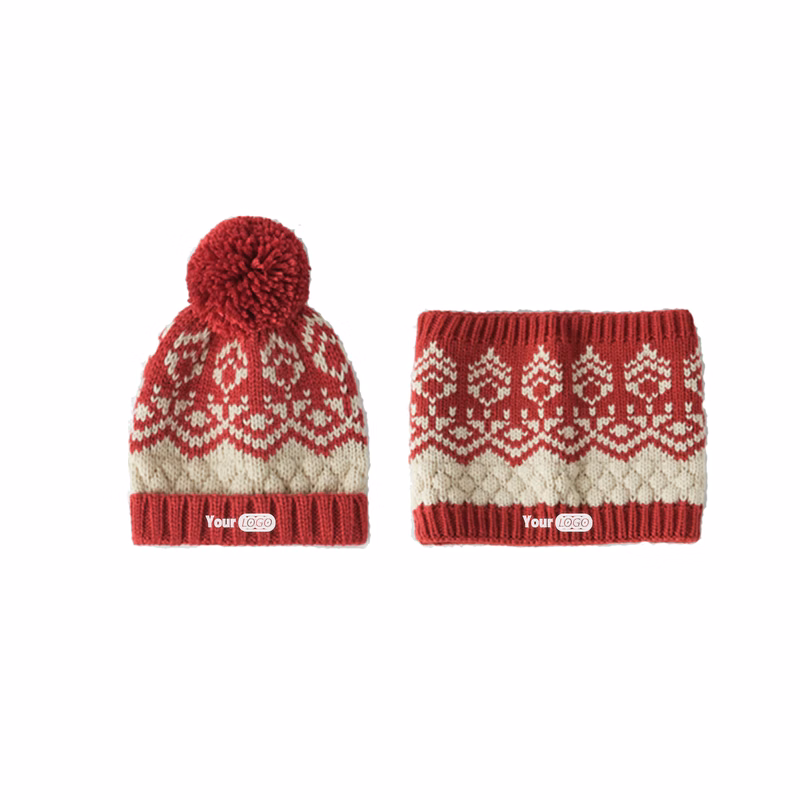 Christmas knitted hat neck bib two-piece for Girls and Boys