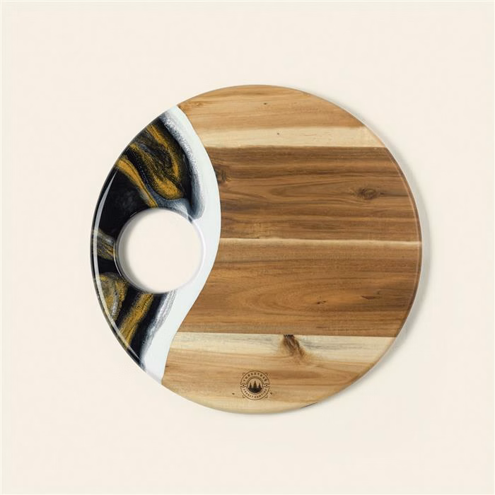 Large Round Acacia Board With Dip Holder