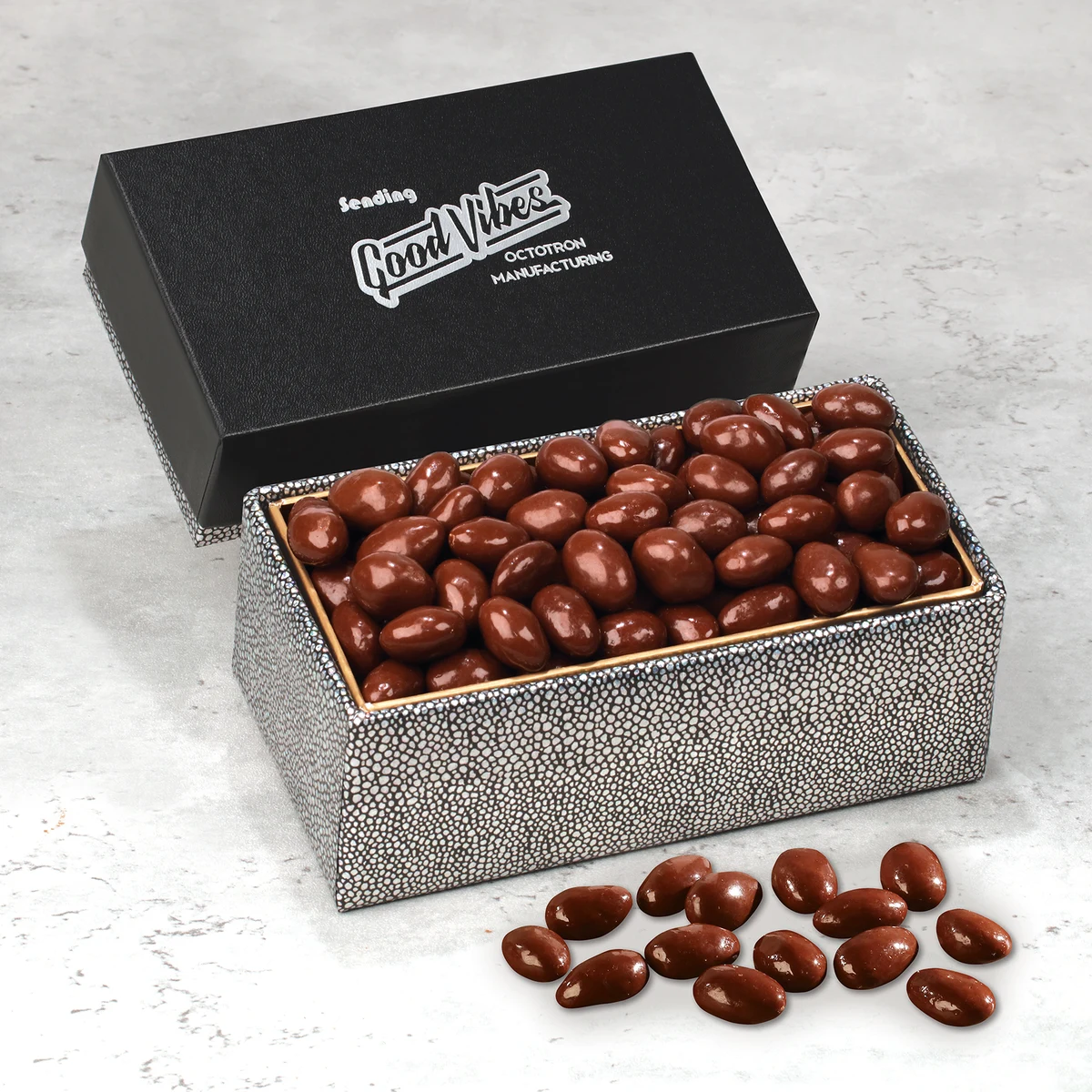 Chocolate Covered Almonds in Black & Silver Gift Box 1