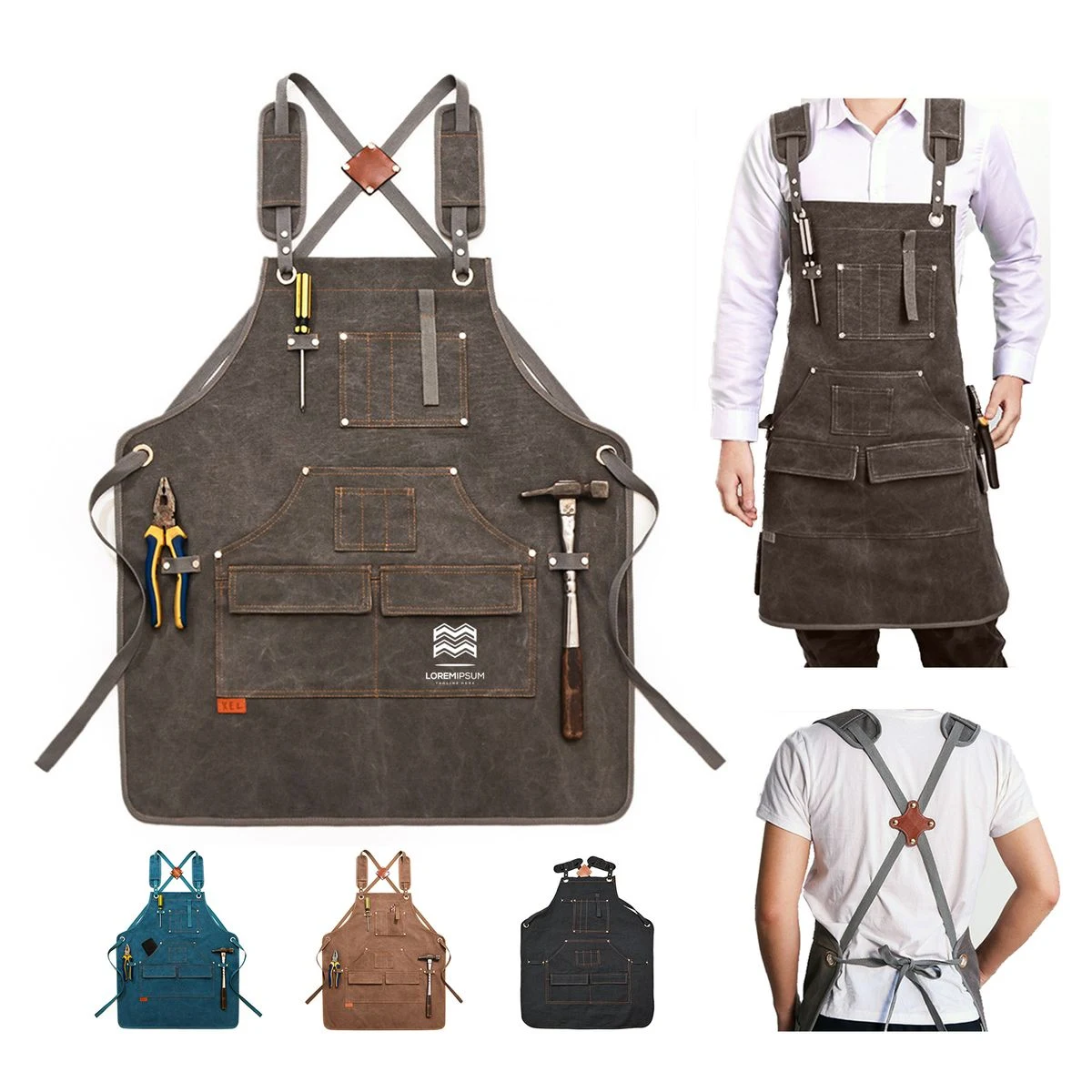 Thick Canvas Work Apron With Cross-Back Straps 1