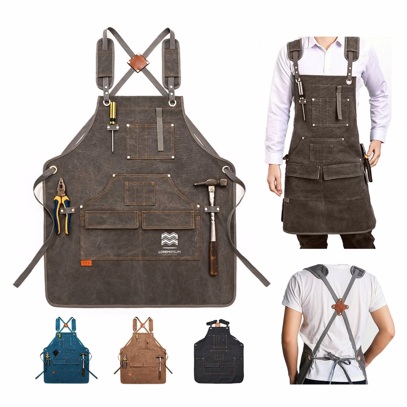Thick Canvas Work Apron With Cross-Back Straps