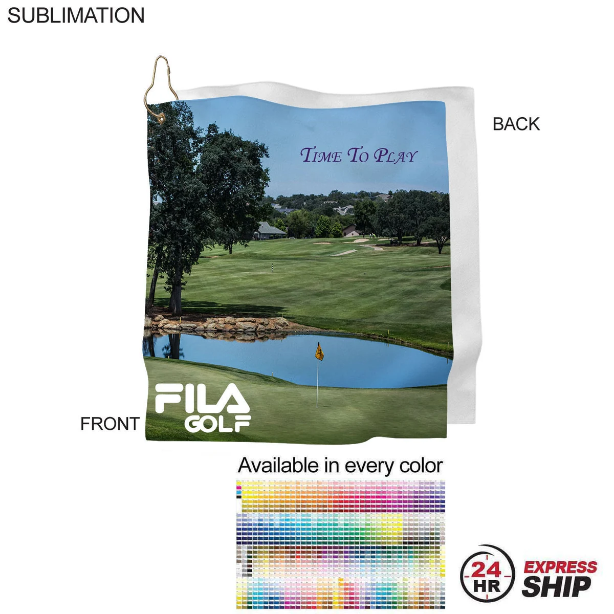 24Hr Express Ship- Microfiber Suede Shammy Golf Towel, Finished size 15x15, Sublimated 1