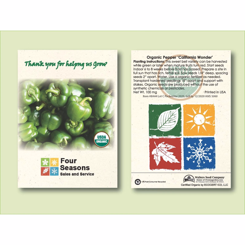 Organic Pepper California Wonder Seed Packet - Standard Size 3.25" x 4.5"