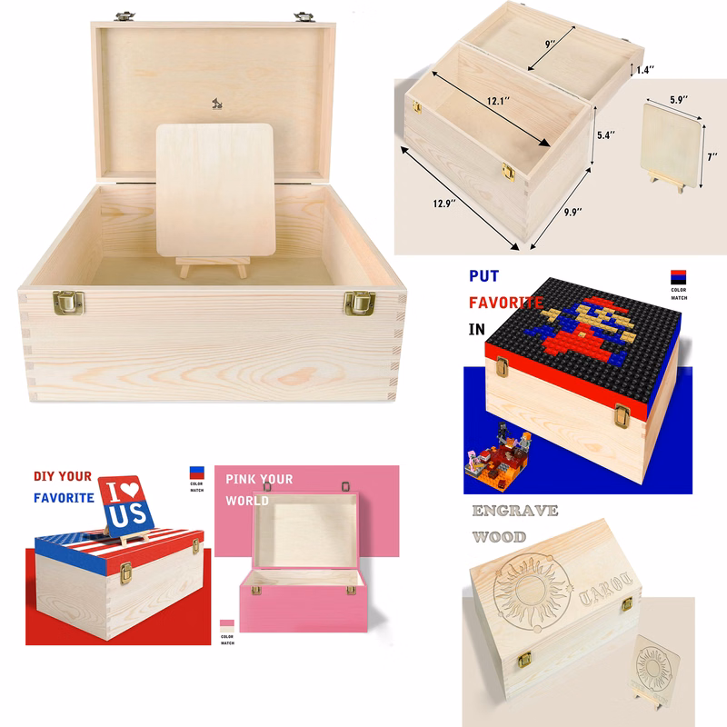 2.9x 9.9 x 6.8 Inches Unfinished Wood Box with Hinged Lid