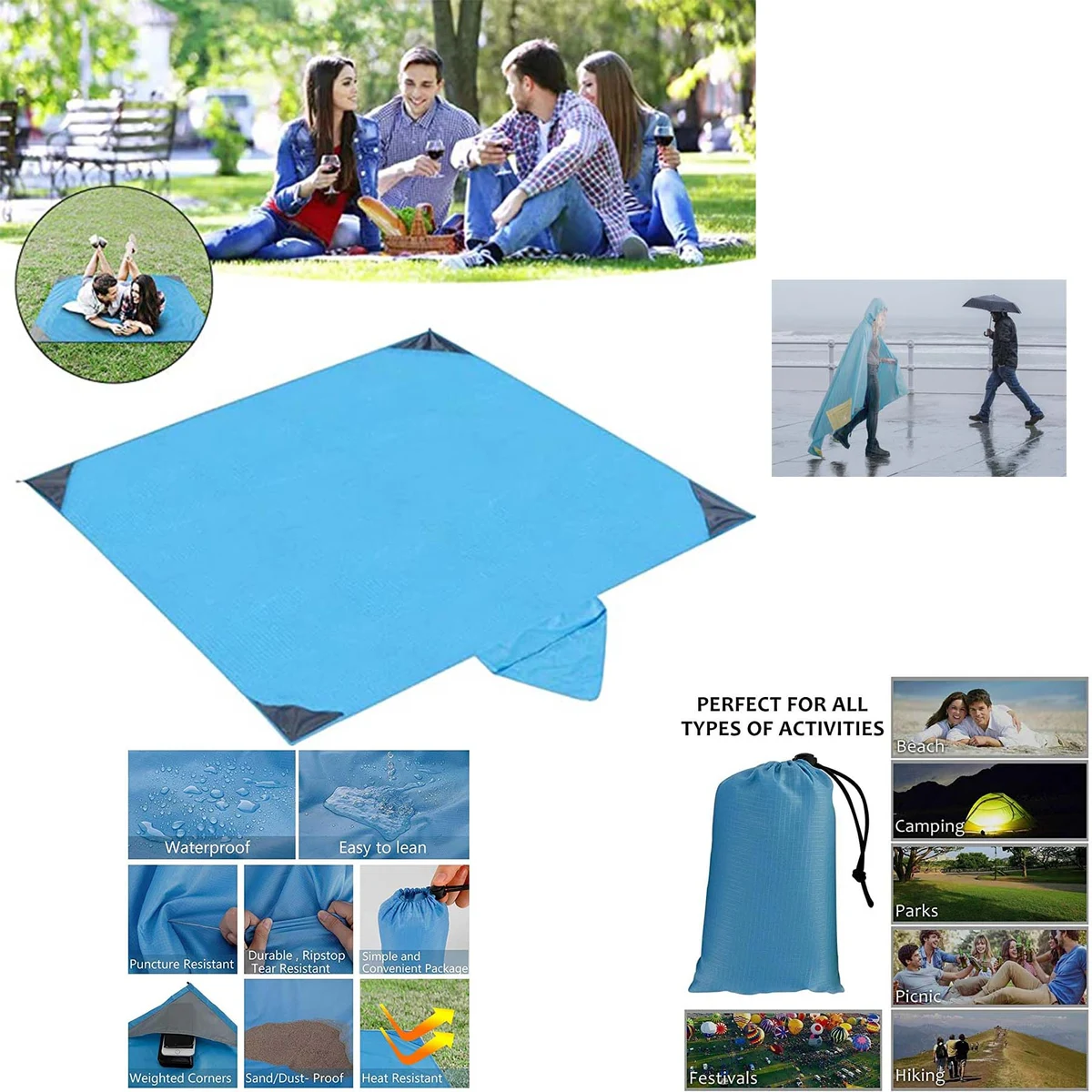 Picnic Mat Hooded Raincoat 3 In 1 1