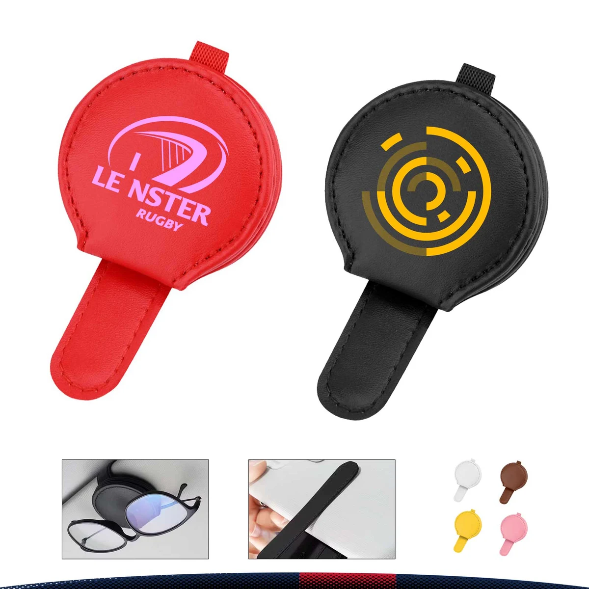 Roda Round PU Leather Car Eyeglasses Clip 1