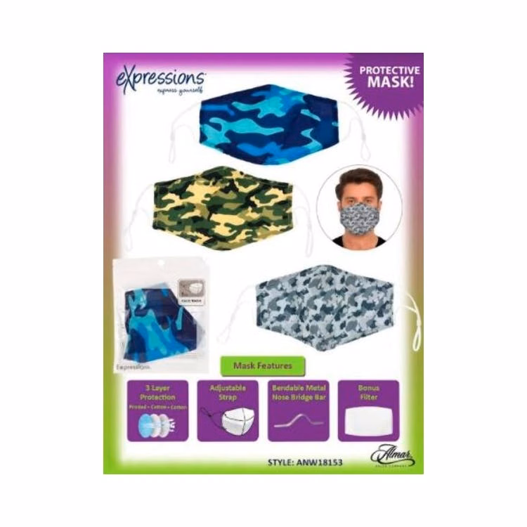 Men's Printed Face Masks - Washable Adjustable Assorted Camo