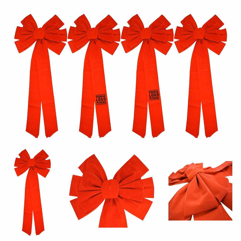 26" x 11.5" 10-Loop Holiday Christmas Decoration Red Velvet Bow
