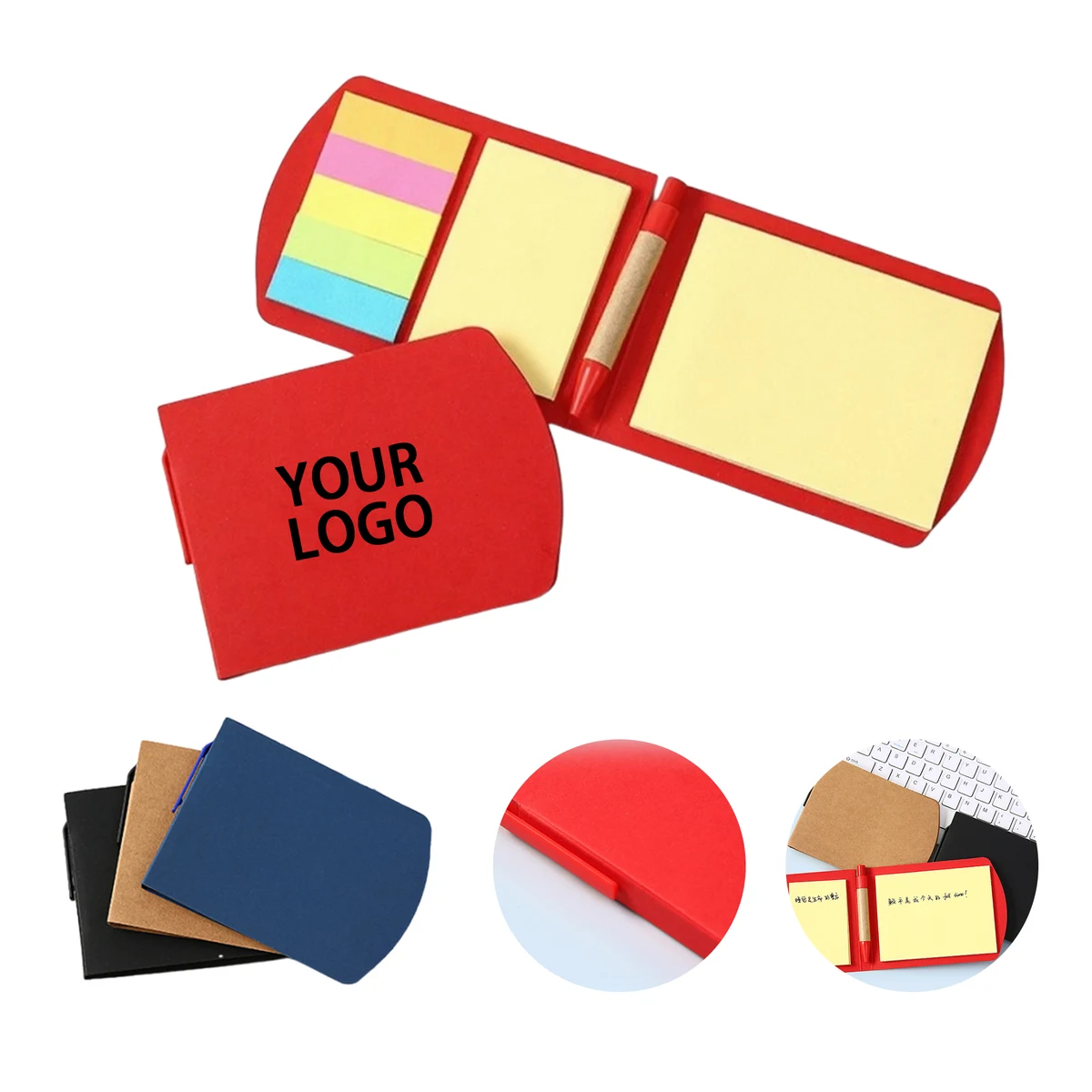 Kraft Cover Sticky Note And Memo Set With Ballpoint Pen 4.7" X 3.5" 1