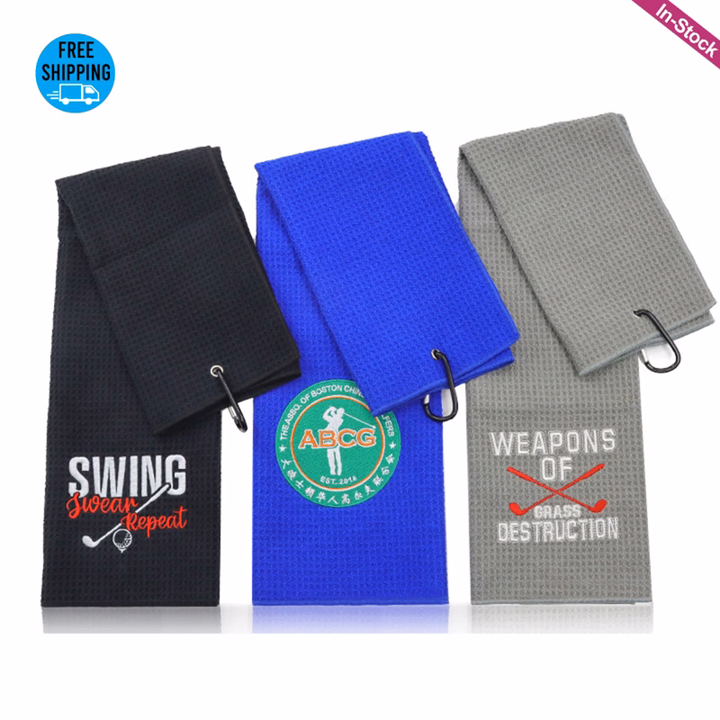 Embroidered 400GSM Trifold Microfiber Waffle Golf Towel (8000 Stitches included)