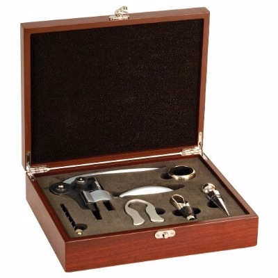 Rosewood Finish 5-Piece Wine Tool Set (engraved)