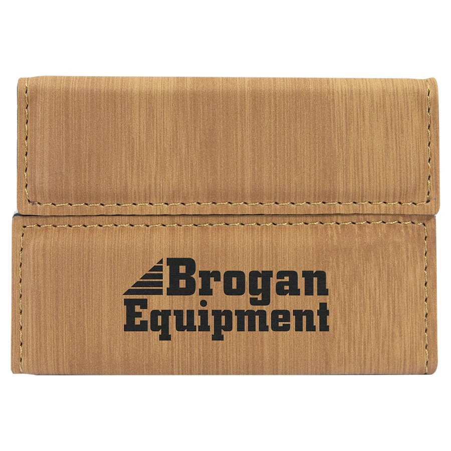 3 3/4" x 2 3/4" Bamboo Leatherette Hard Business Card Holder 1