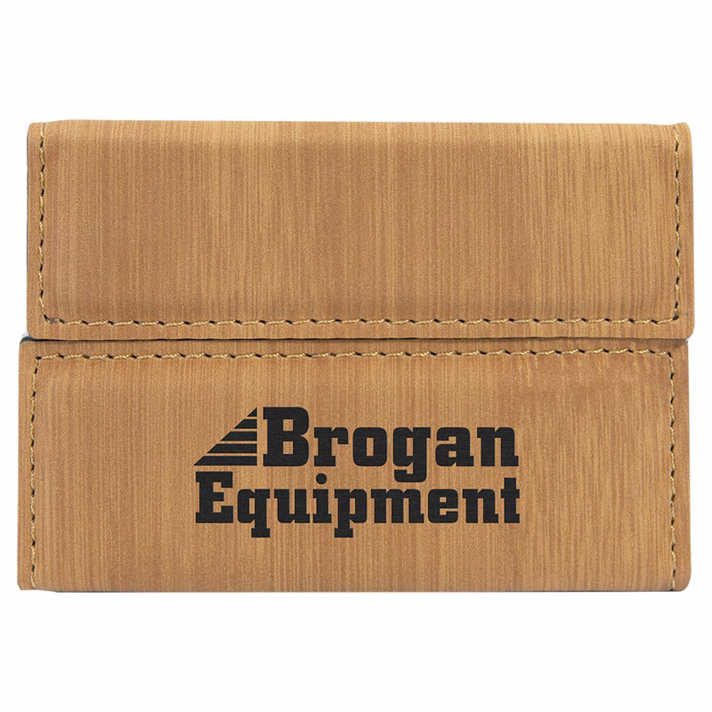 3 3/4" x 2 3/4" Bamboo Leatherette Hard Business Card Holder