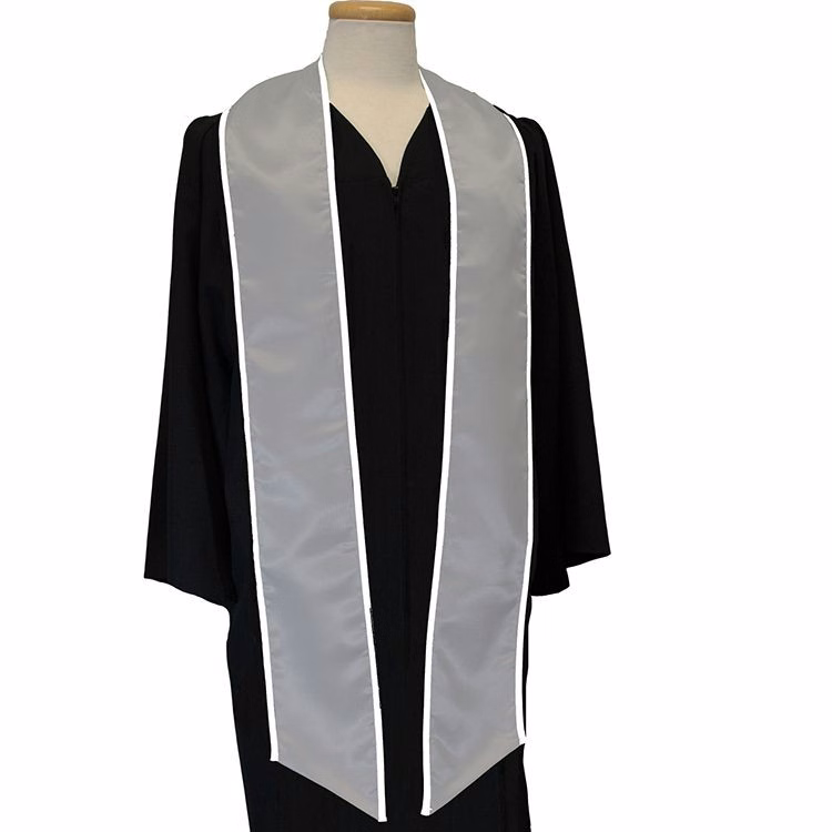 Light Gray 84" Graduation Stoles With White Binding