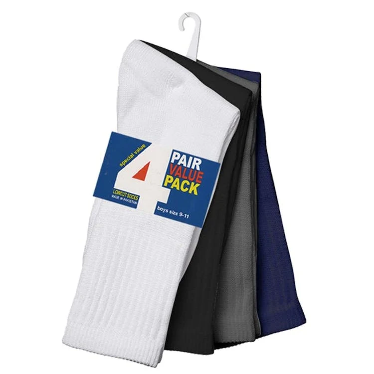 Boys' Crew Socks - 4 Pack 4 Colors Size 6-8 1