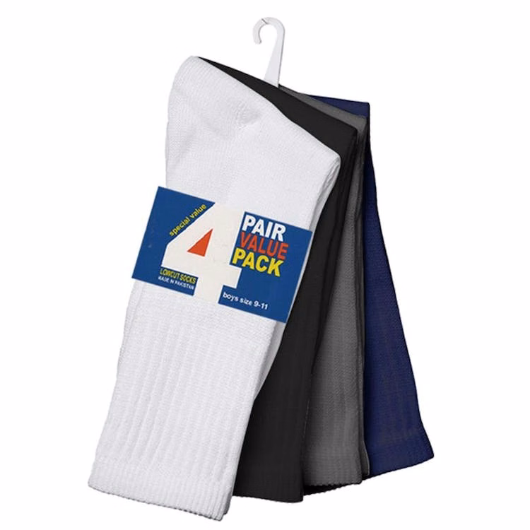 Boys' Crew Socks - 4 Pack 4 Colors Size 6-8