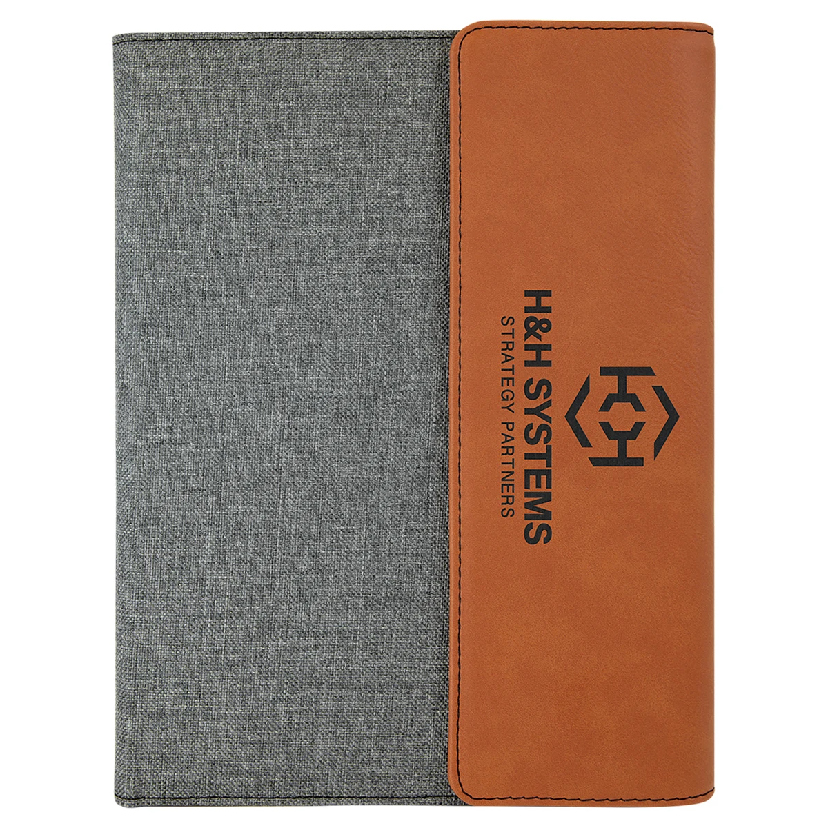 7" x 9" Rawhide Leatherette / Gray Canvas Portfolio with Notepad 1