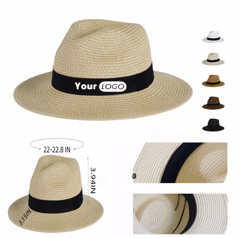 Custom Logo Packable Wide Brim Straw Fedora Hat