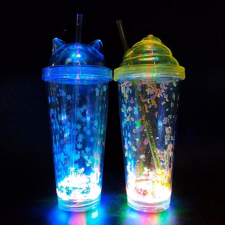 16 OZ. Sequins Light LED Cup Tumbler w/ Straw
