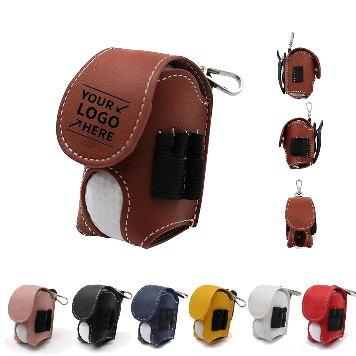 PU Leather Golf Ball Pouch Tee Holder Waist Bag 1