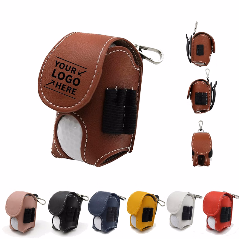 PU Leather Golf Ball Pouch Tee Holder Waist Bag