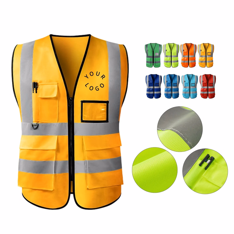 High-Visibility Work Vest with Reflective Strips and Pockets