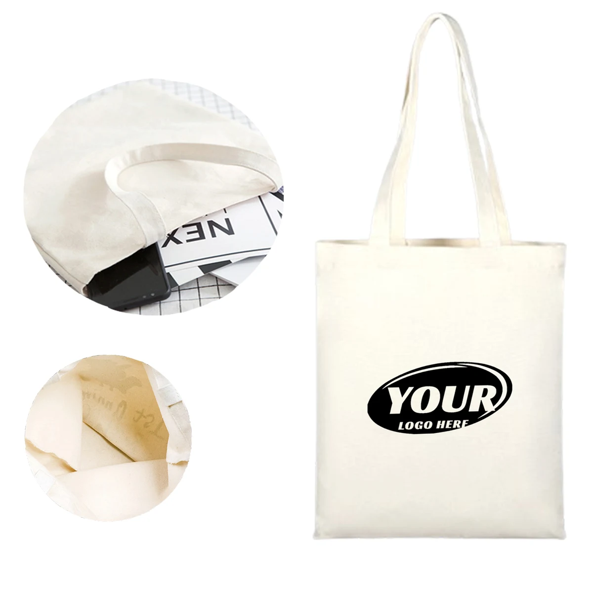 Reusable Cotton Canvas Shopping Bag With Logo, custom tote bag with logo imprint 1