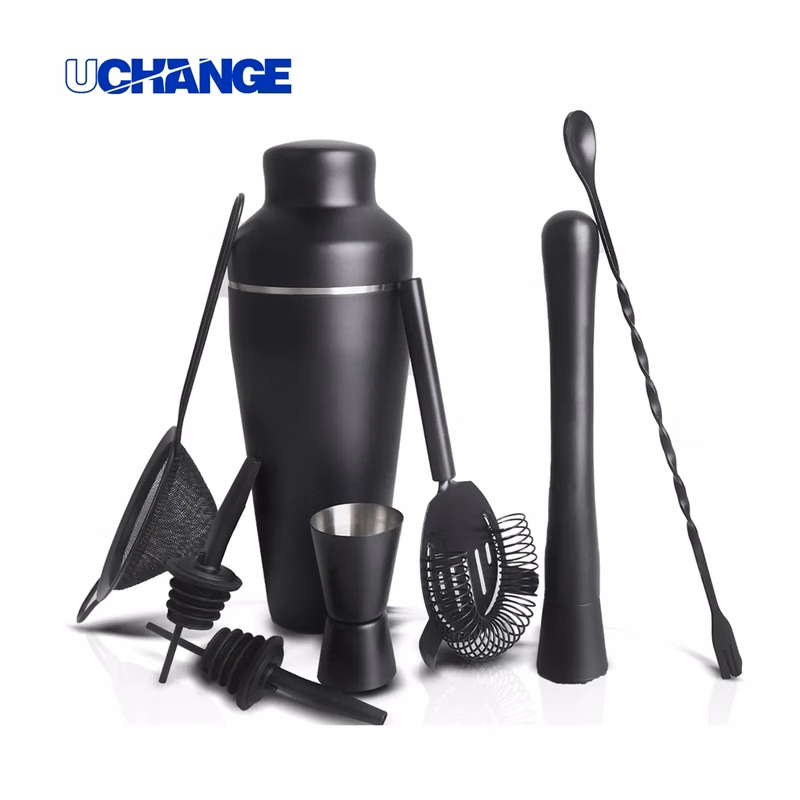 8 Piece Matte Black Stainless Steel Cocktail Shaker Set