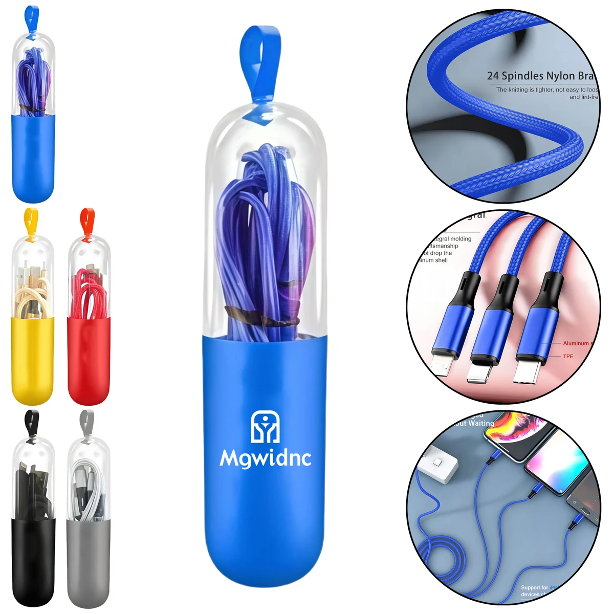 3-in-1 Capsule Data Cable Fast Charging Tri-Fold Cord Durable Portable 1.2m for Gifts Promotions 1
