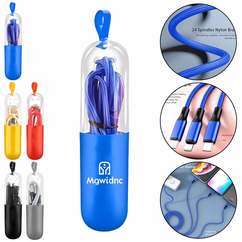 3-in-1 Capsule Data Cable Fast Charging Tri-Fold Cord Durable Portable 1.2m for Gifts Promotions