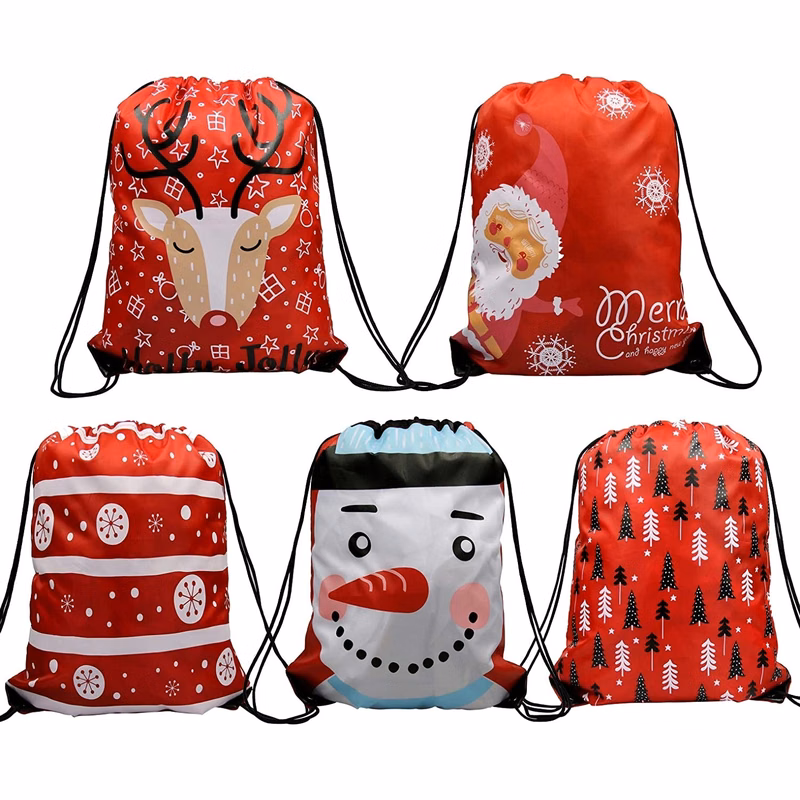 210D Christmas Drawstring Backpacks