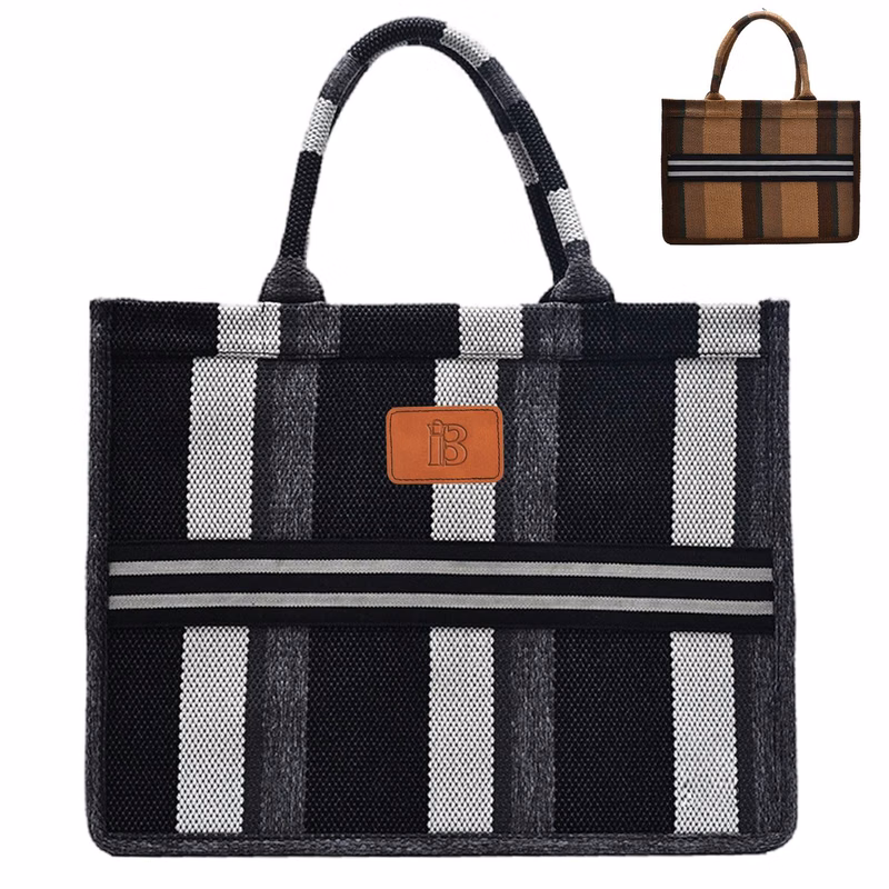 Canvas Tote Bag Simple Stripe Large Capacity