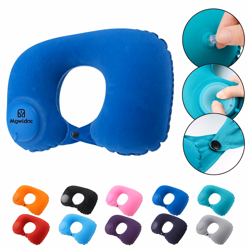 Press Inflatable Flocked U-Shaped Neck Pillow for Travel