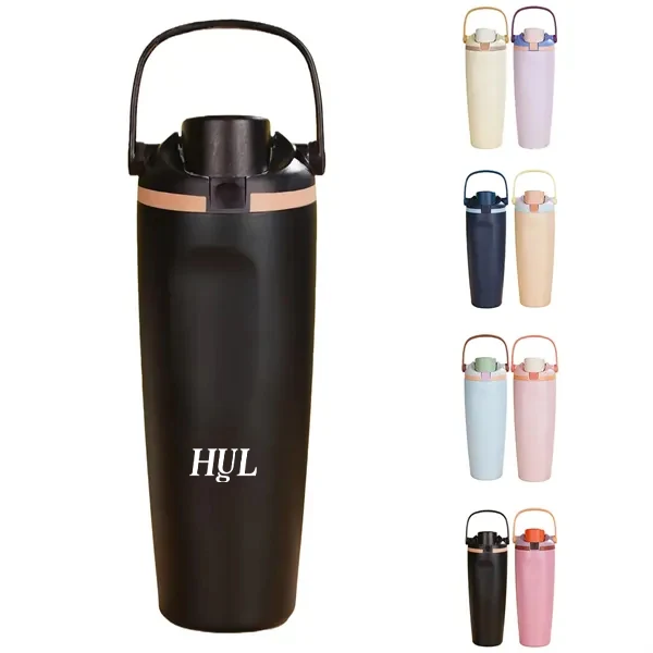 30oz Stainless Steel Foldable Handle Water Bottle With Straw, custom water bottle with logo imprint 1