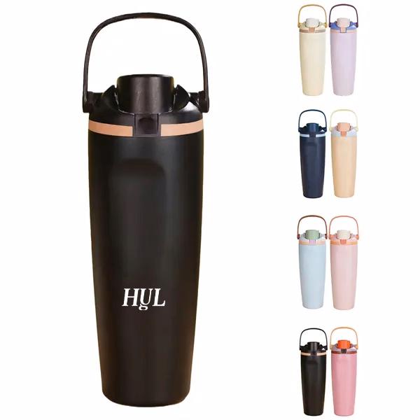 30oz Stainless Steel Foldable Handle Water Bottle With Straw