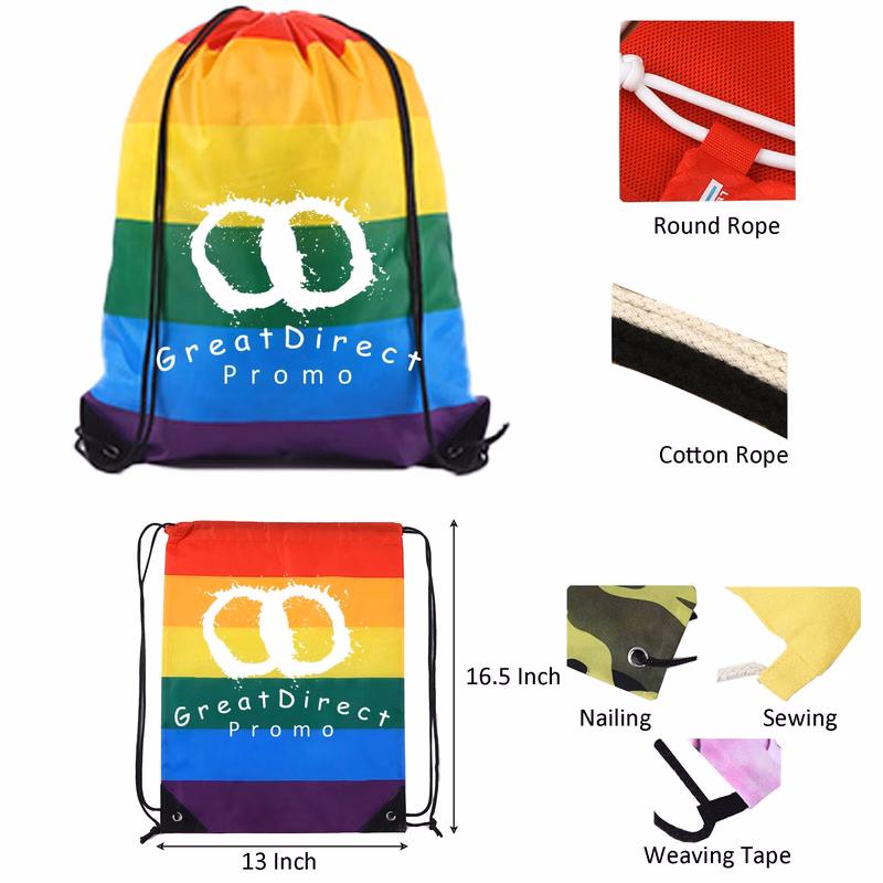 Full Color Rainbow Polyester Drawstring Backpack