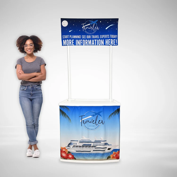 Portable Counter / Trade Show Display Table w. Custom Graphic Wrap / Overhead Sign (Dye Sublimation) 1