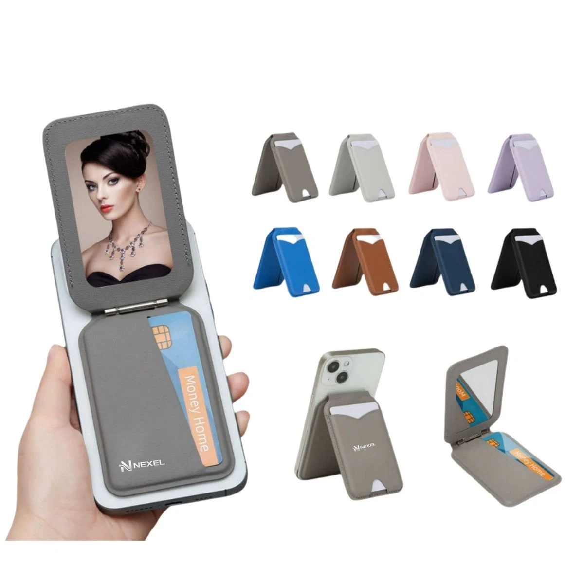 Magnetic PU Leather Card Holder with Mirror 1