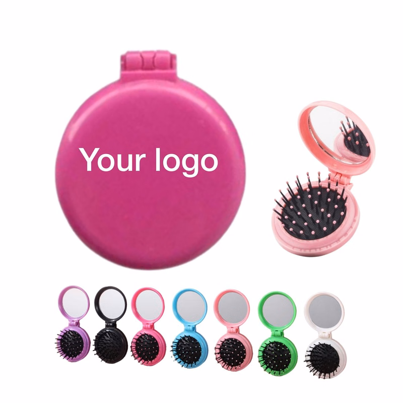 Portable Foldable Round Mirror Hair Comb