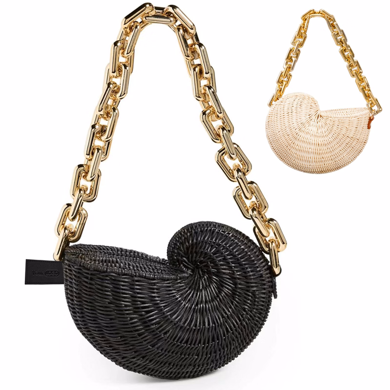Wood Vintage rattan shell shoulder bag
