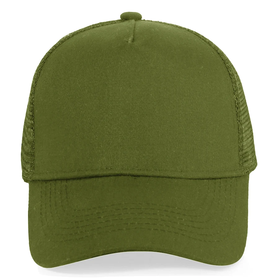 Stock Solid Color Cotton 5-Panel Trucker Cap 1