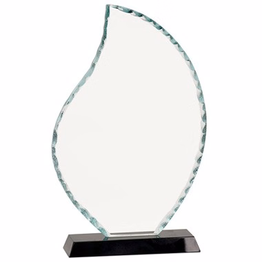 10 1/2" FLAME FACET GLASS ON BLACK BASE TROPHY