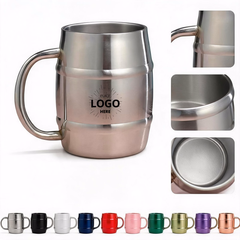 Double Wall Stainless Steel Beer Mug with Handle