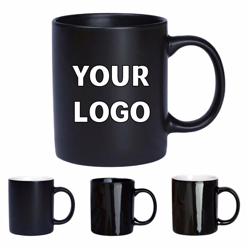 11 oz. Matt & Glossy Black Ceramic Coffee Mugs