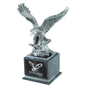 Silver Eagle Award w/Black Marble Finish Square Wood Base 1
