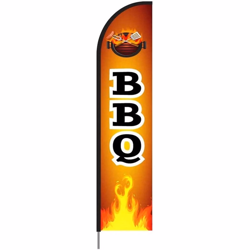 BBQ - Barbeque Feather Flag Banner Signs for Restaurant, Complete Pole Kit 15ft - Brown