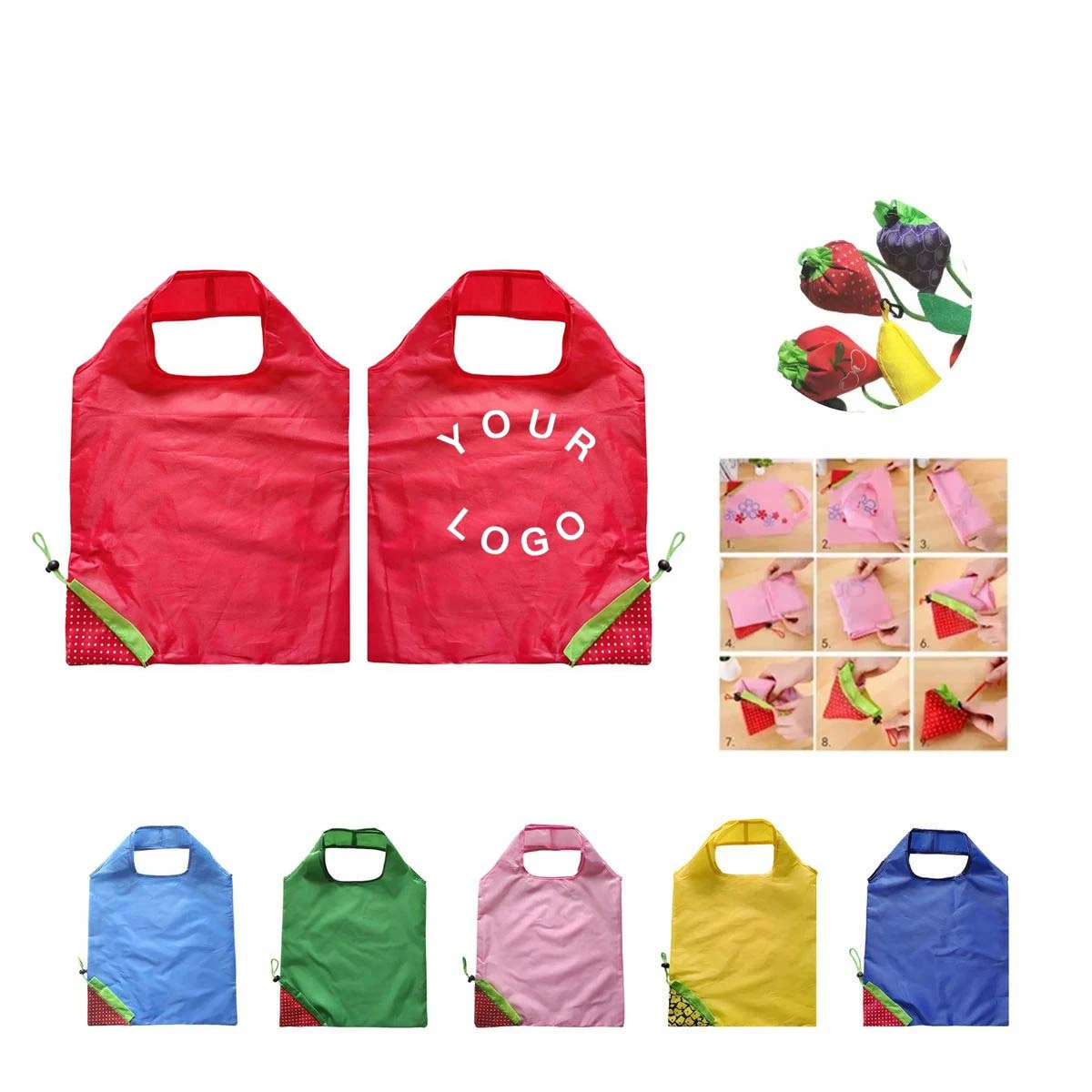 Compact Strawberry Shaped Shopping Bag Portable, custom tote bag with logo imprint 1