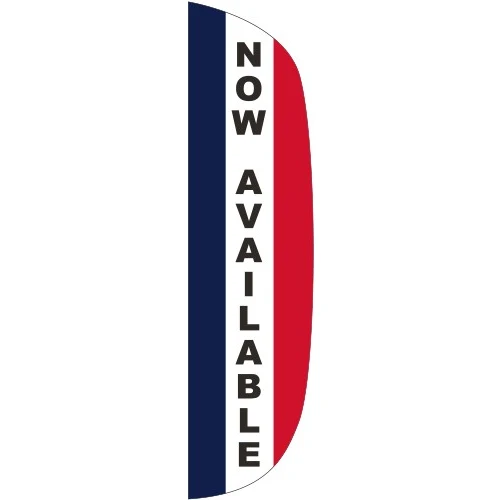 "NOW AVAILABLE" 3' x 12' Message Flutter Flag 1