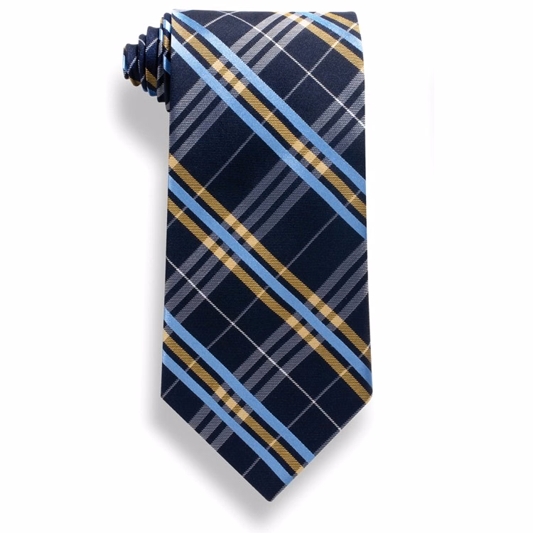 Navy Blue Plaid Polyester Tie
